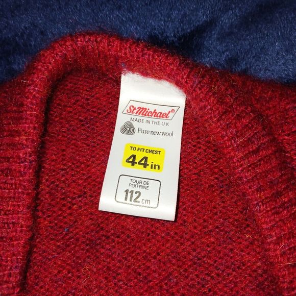 st michael 100% wool sweater Red Mens L 44in Chest Made In Uk Unisex - Picture 5 of 6